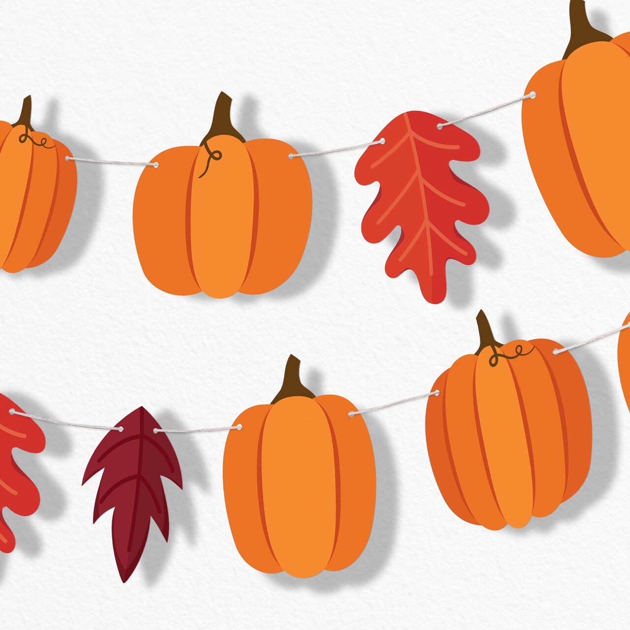 Big Dot of Happiness Fall Friends Thanksgiving Pumpkin Garland Banner, Decorations Backdrop, 30 Feet of Cord, 15 Paper Pumpkins and Autumn Leaf Shapes